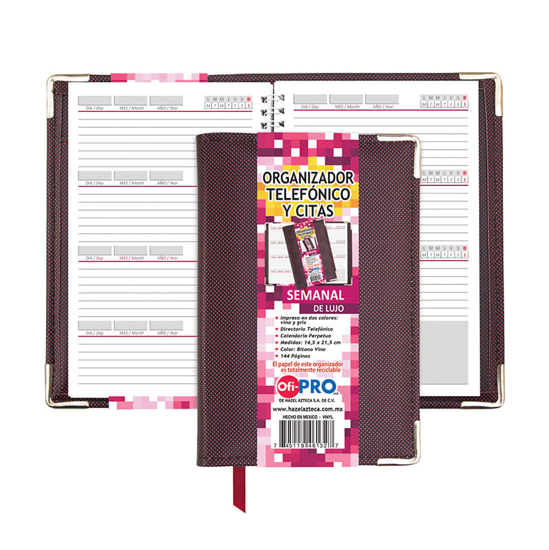 12879 - ORGANIZADOR DE CITAS TELEFONICO SEMANAL DE LUJO VINO