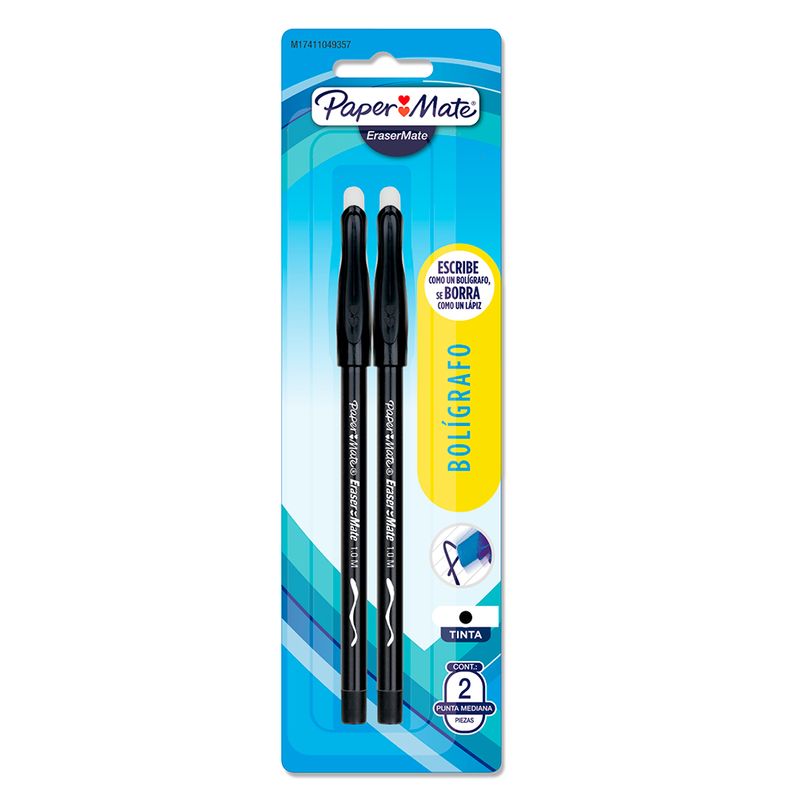 13172 - BOLIGRAFO BORRABLE NEGRO CON 2 ERASER-MATE