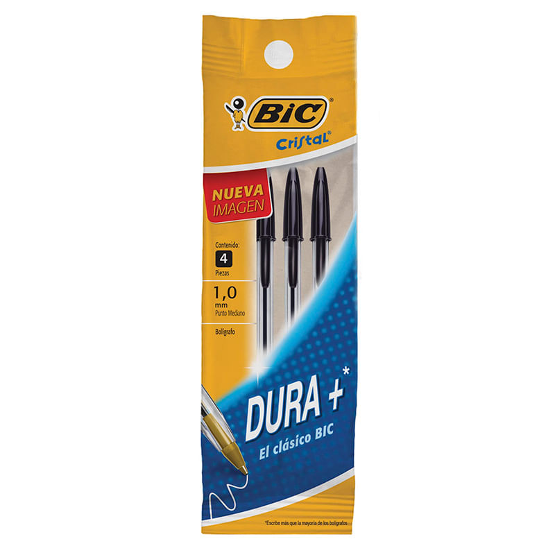 12514 - BOLIGRAFO MEDIANO STICK NEGRO CON 4 DURA+ BIC