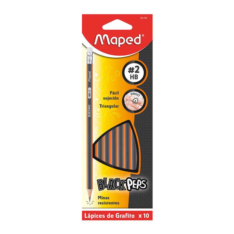 10502 - LAPIZ GRAFITO CON GOMA #2 TRIANGULAR CJA CON 10 BLACK'PEPS