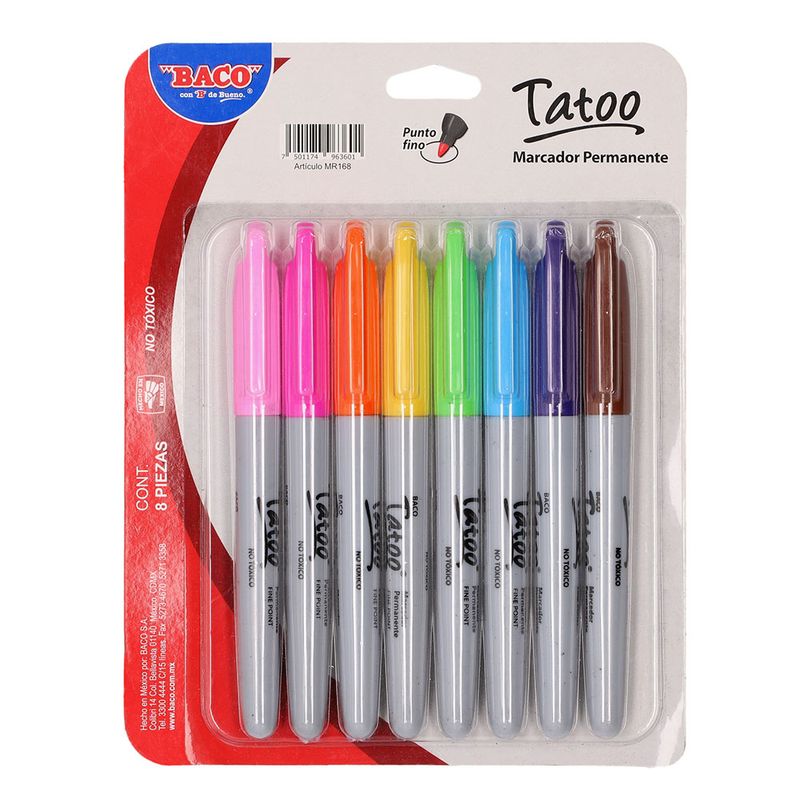 14056 - MARCADOR PERMANENTE FINO CON 8 COLS TATOO