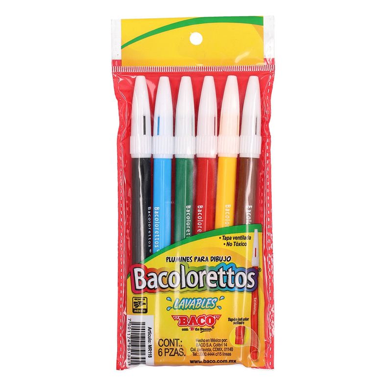 15434 - PLUMONES BACOLORETTOS ESTUCHE CON 6PZAS