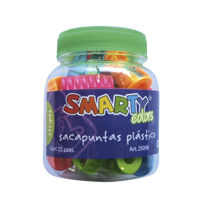 10096 - SACAPUNTAS PLASTICO STRIPES CON 25 PZAS BOTE