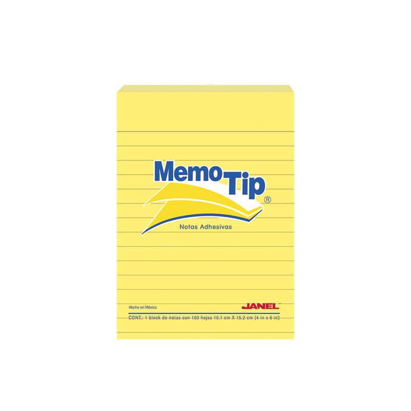16087 - NOTAS ADHESIVAS 4x6 AMARILLO RAYAS C/100H MEMOTIP
