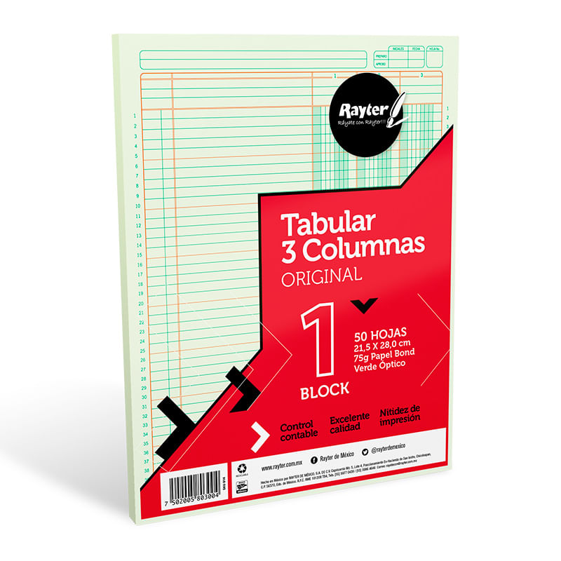 12168 - BLOCK TABULAR 3COL C/CONC CARTA C/50H