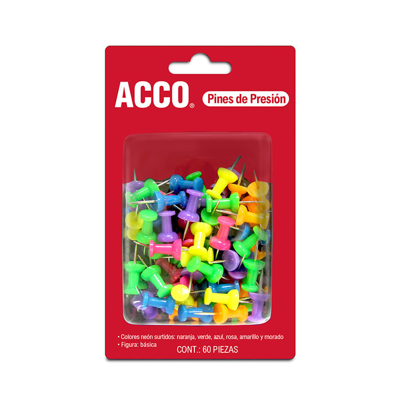 16120 - PINS PLAST COLORES NEON SURTIDOS C/60PZAS ACCO