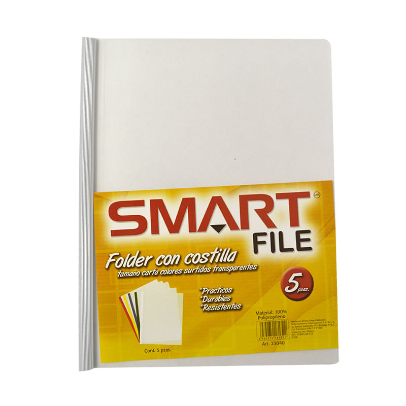 20471 - FOLDER CARTA PLASTICO CON COSTILLA COLORES SOLIDOS C/5PZAS