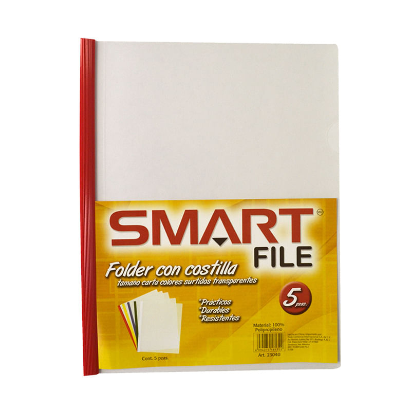 20472 - FOLDER CARTA PLASTICO CON COSTILLA COLORES SOLIDOS C/5PZAS