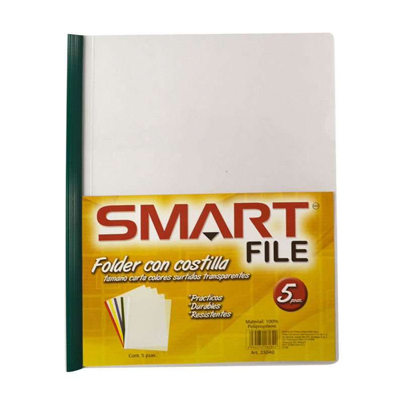 20473 - FOLDER CARTA PLASTICO CON COSTILLA COLORES SOLIDOS C/5PZAS