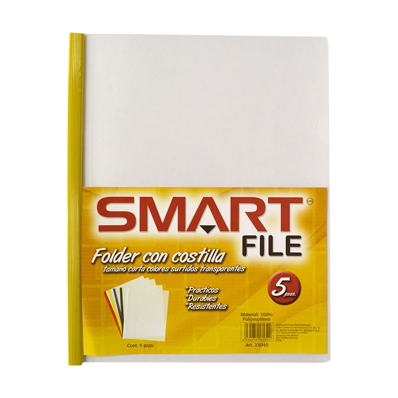 20474 - FOLDER CARTA PLASTICO CON COSTILLA COLORES SOLIDOS C/5PZAS