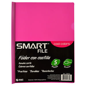 20487 - FOLDER CARTA PLASTICO CON COSTILLA COOL COLORS C/5PZAS