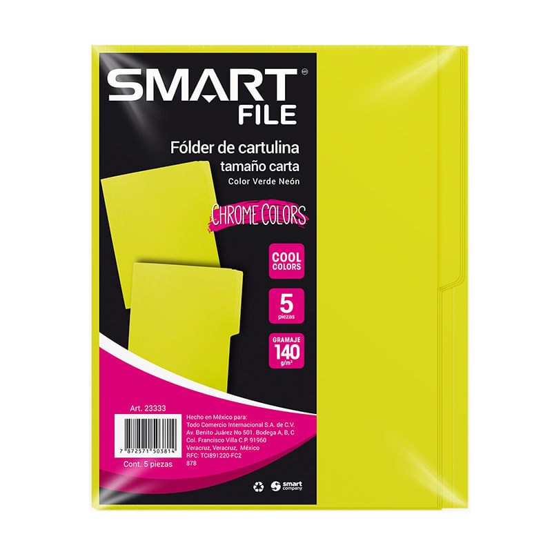 13568 - FOLDER NEON CARTA VERDE LIMON C/5PZAS