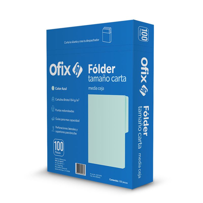 45381 - FOLDER CARTA AZUL OFIX CON 100PZAS