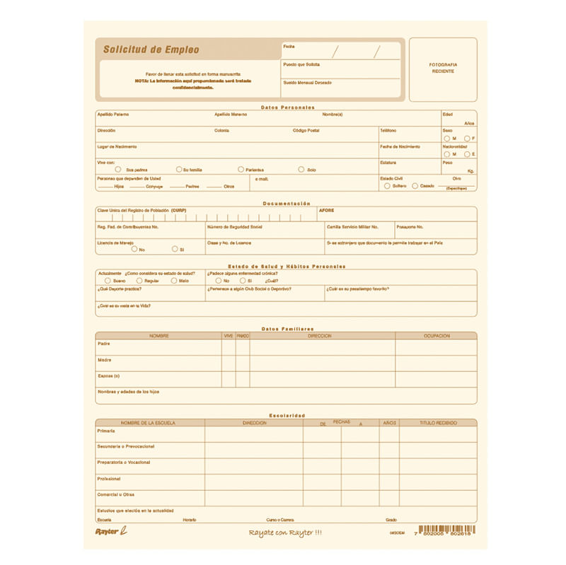 20545 - BLOCK SOLICITUD EMPLEO CARTA C/25HJS