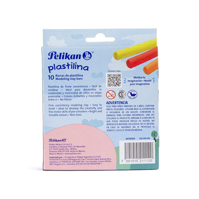 45000 - PLASTILINA CON 10 BARRAS COLORES SURTIDOS PELIKAN