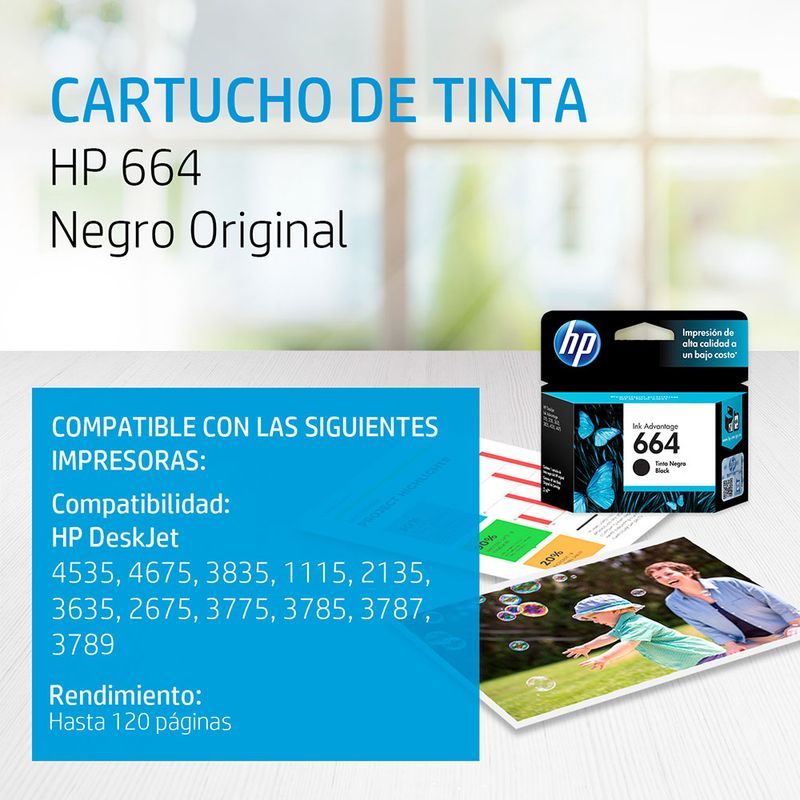 31211 - CARTUCHO DE TINTA HP 664 NEGRO F6V29AL