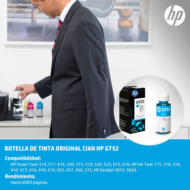 31400 - BOTELLA DE TINTA HP GT52 CYAN M0H54AL