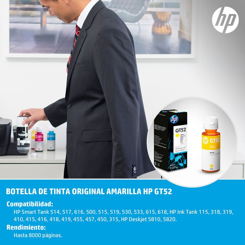 31394 - BOTELLA DE TINTA HP GT52 AMARILLO M0H56AL