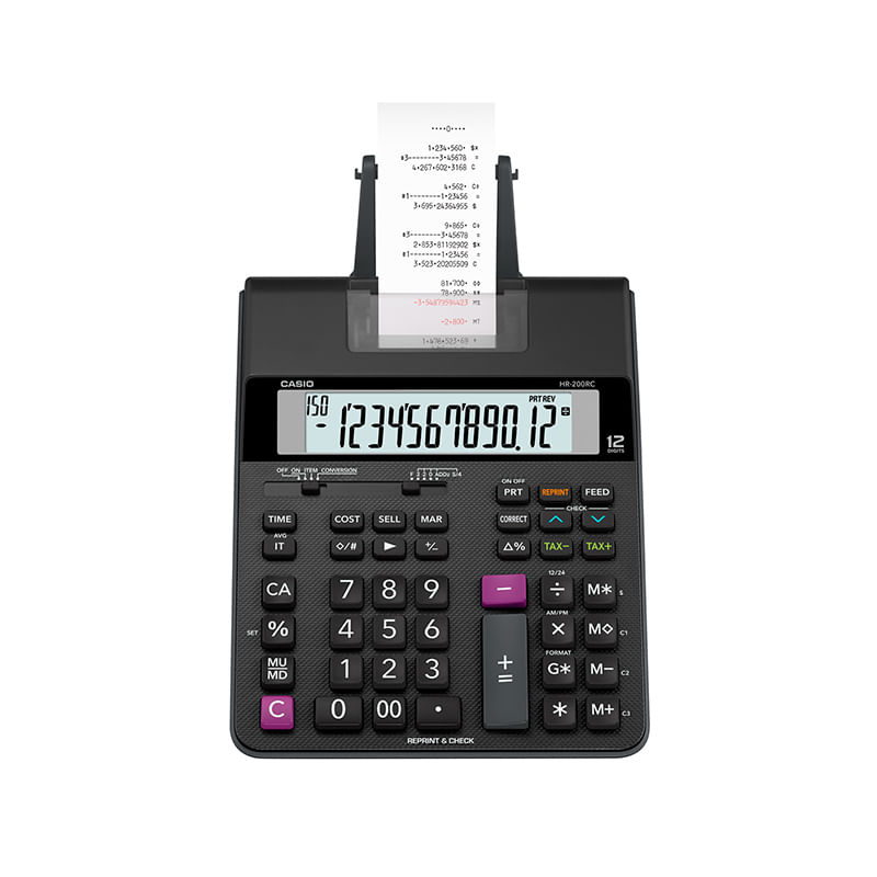 16589 - SUMADORA CASIO HR-200RC 12DIG MEDIANA DOS TINTAS BAT/AC