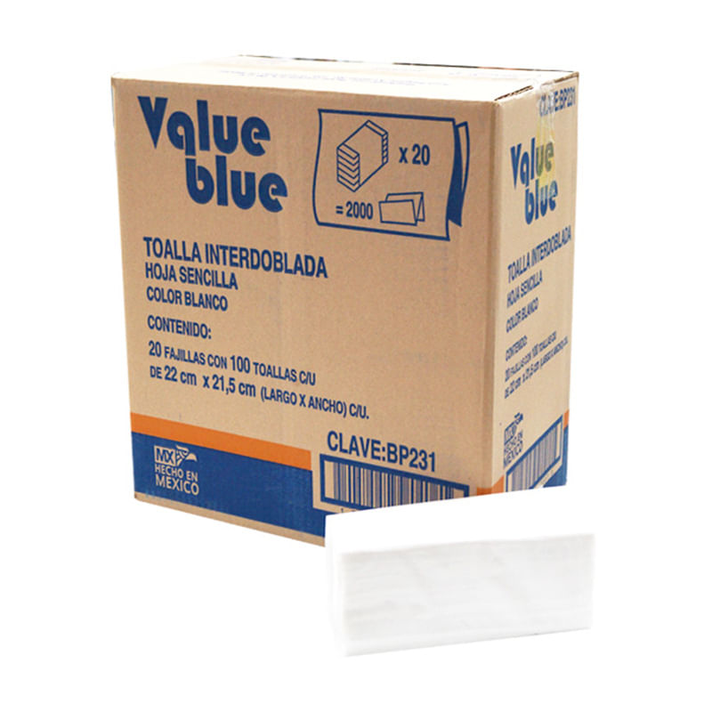 16765 - TOALLA BLANCA  INTERDOBLADA BLUE CAJA CON 20 PAQ DE 100 HJS