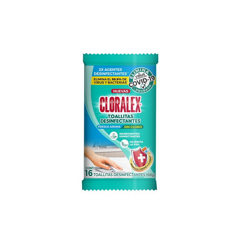 TOALLAS HUMEDAS DESINFECTANTES CLORALEX PAQUETE CON 16
