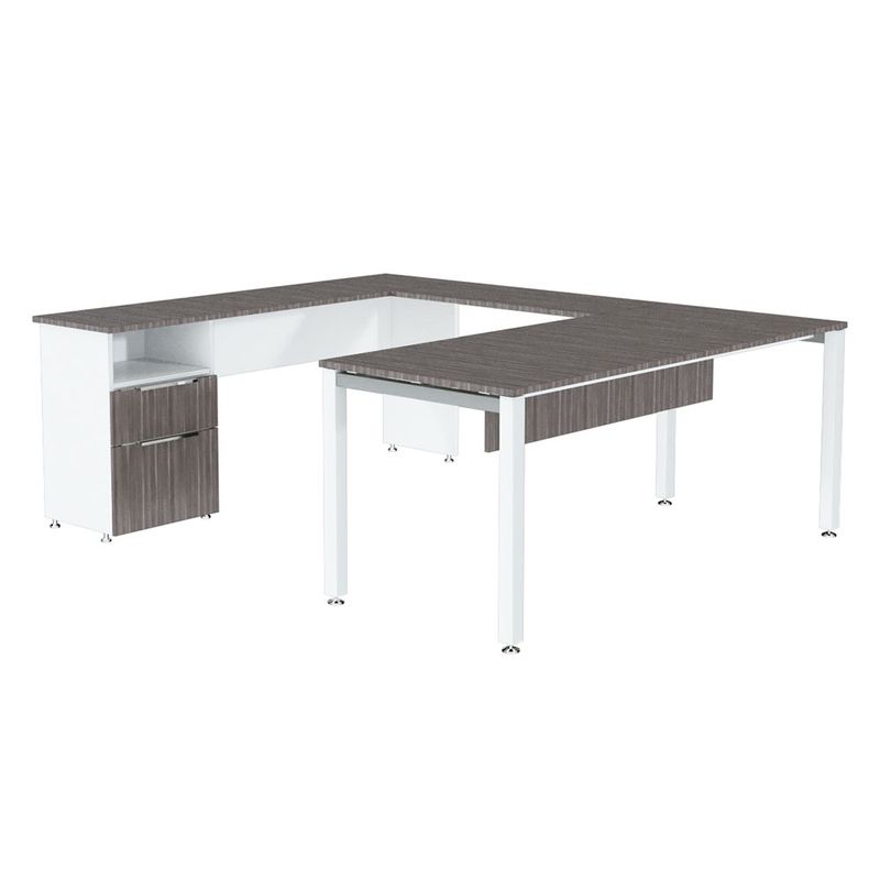 16813 - CONJUNTO DIRECTIVO ESCRITORIO RECTO CON PEDESTAL 1 80 MT CENIZA CON BLANCO