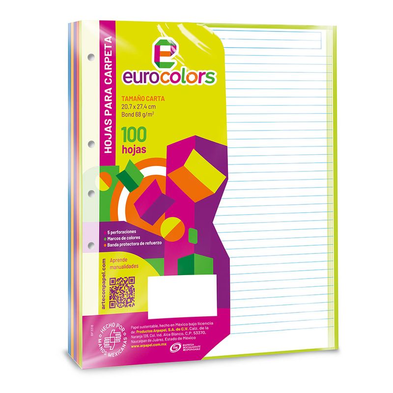 14598 - HOJAS PARA CARPETA CARTA 100H RAYAS ARCOIRIS