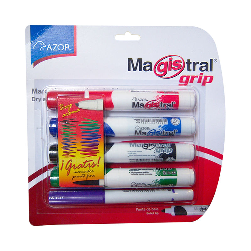 13804 - MARCADOR PARA PIZARRON SURTIDOS CON 4 MAGISTRAL GRIP