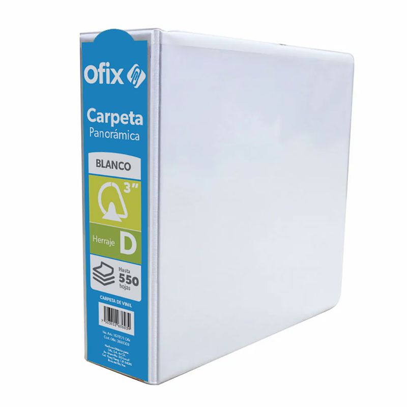 8582 - CARPETA ARILLO 3" D BLANCA CON VENTANA OFIX