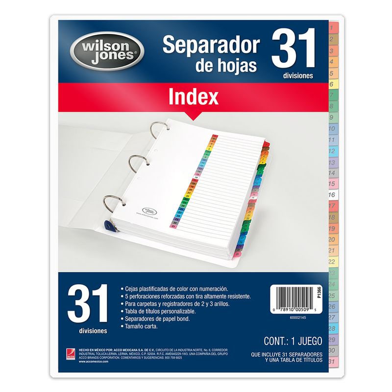 SEPARADOR 31DIV CARTA NUMERICO WJ