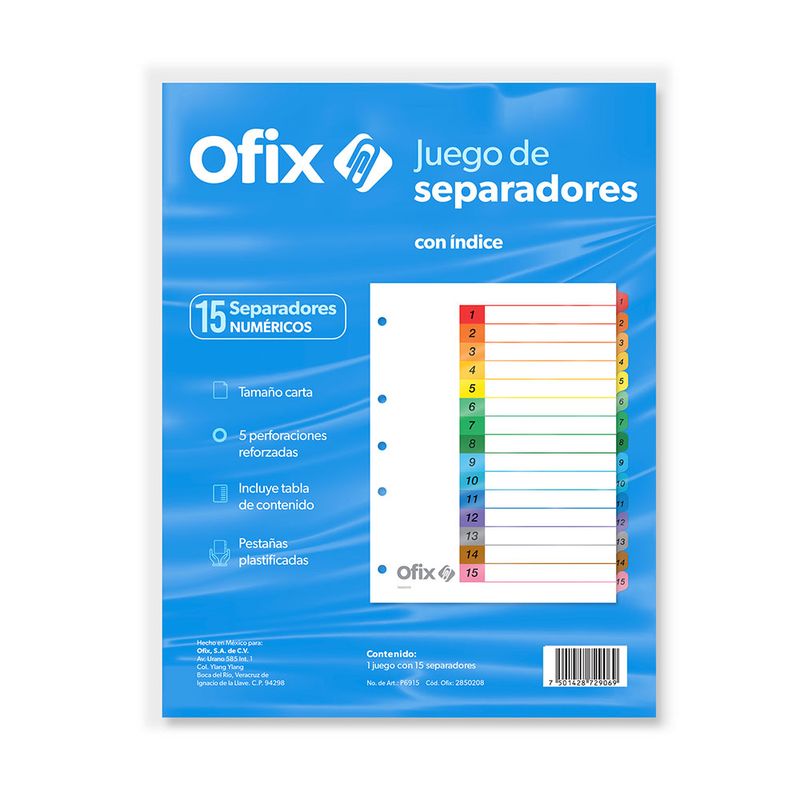 10485 - SEPARADOR OFIX 15DIV NUMERICO