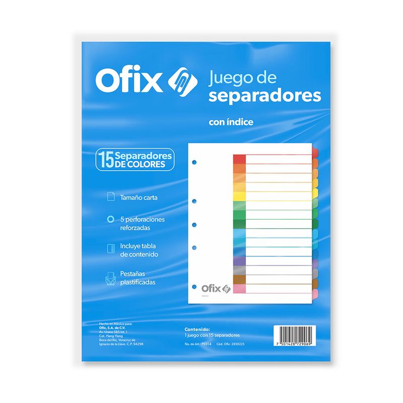 10484 - SEPARADOR OFIX 15DIV COLORES