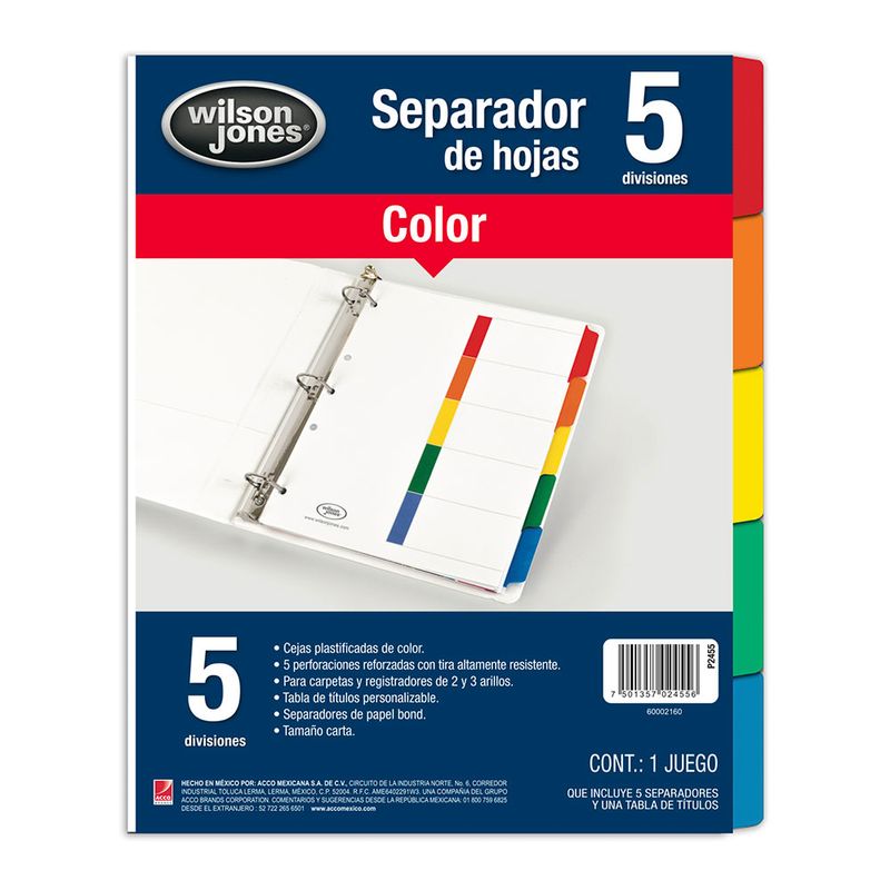 10238 - SEPARADOR 5DIV CARTA COLORES SDOS WJ