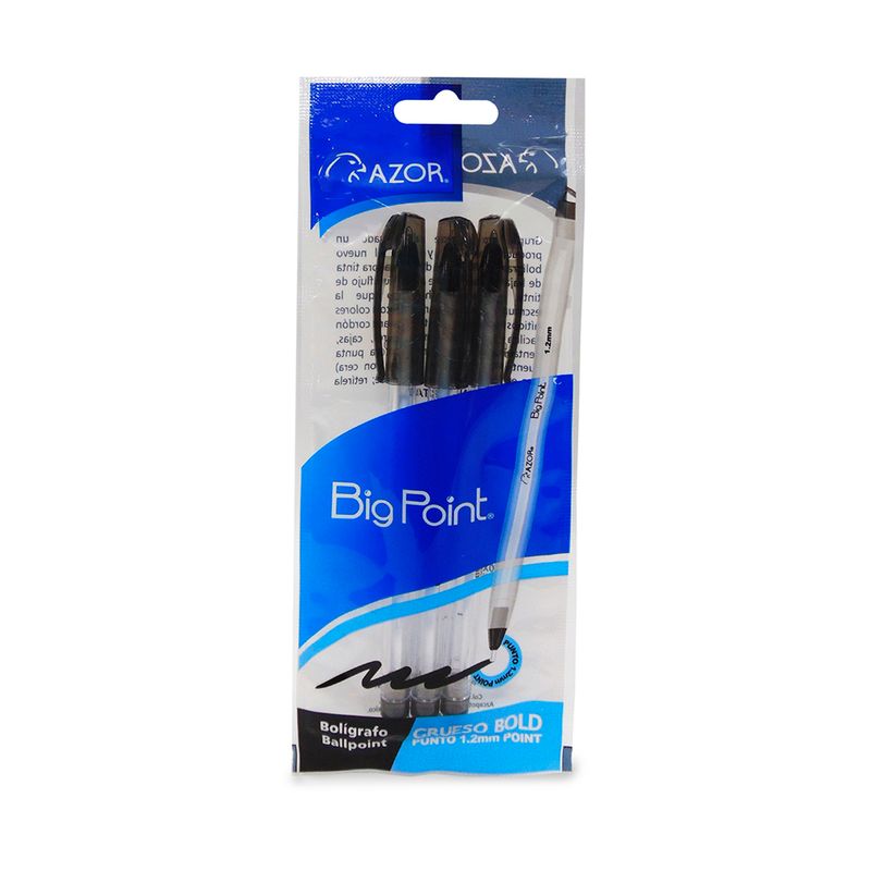 28983 - BOLÍGRAFO BIG POINT  BARRIL TRANSP BOLSA C/3 COLOR NEGRO