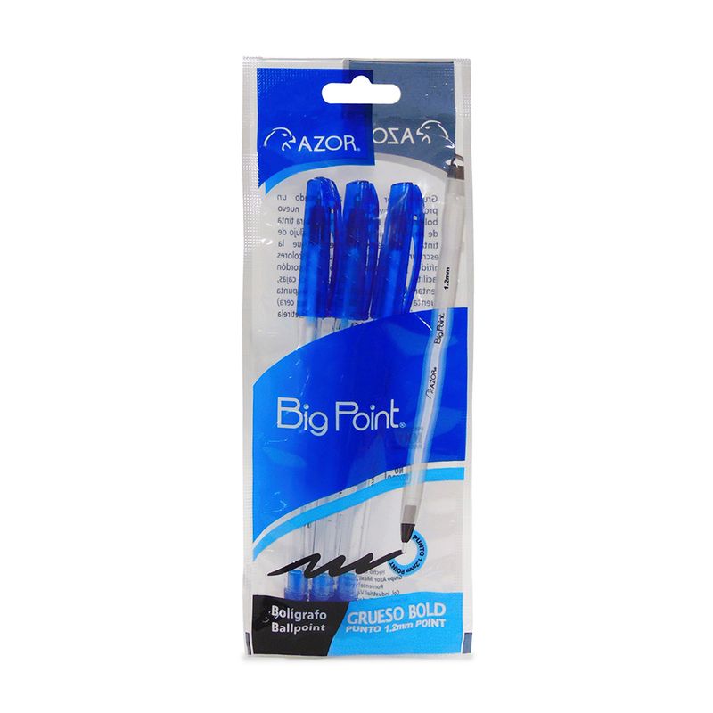 28982 - BOLÍGRAFO BIG POINT  BARRIL TRANSP BOLSA C/3 COLOR AZUL