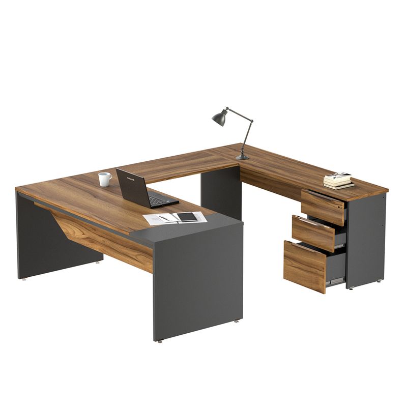 6674 - CONJUNTO DIRECTIVO CON PEDESTAL 1 80 MT NOGAL TERRACOTA CON ANTRACITA