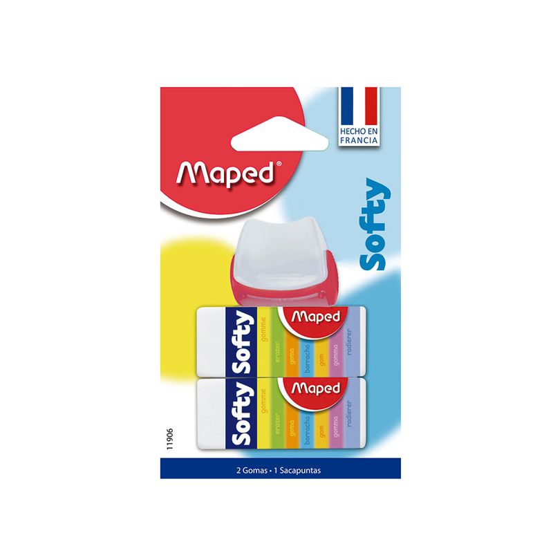 GOMA BORRAR GRANDE CON 2 SOFTY + SACAPUNTAS PLASTICO BLT