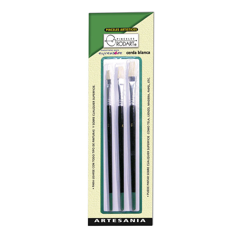 14696 - PINCEL PLASTICO ARTISTICO PUNTA PLANA CON 3 (No 2-4-6) VERDE BLT