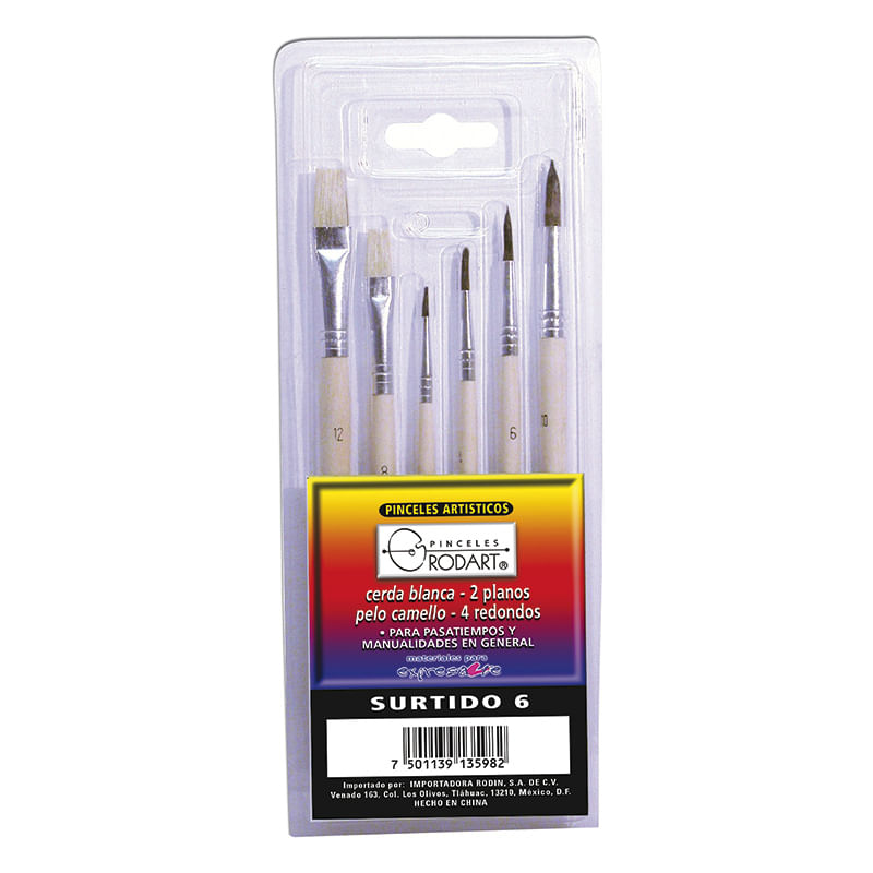 14738 - PINCEL PLASTICO ARTISTICO PUNTA RED (No 12-8) Y PLANA (No 12-8) CON 6 SURTIDO BLT