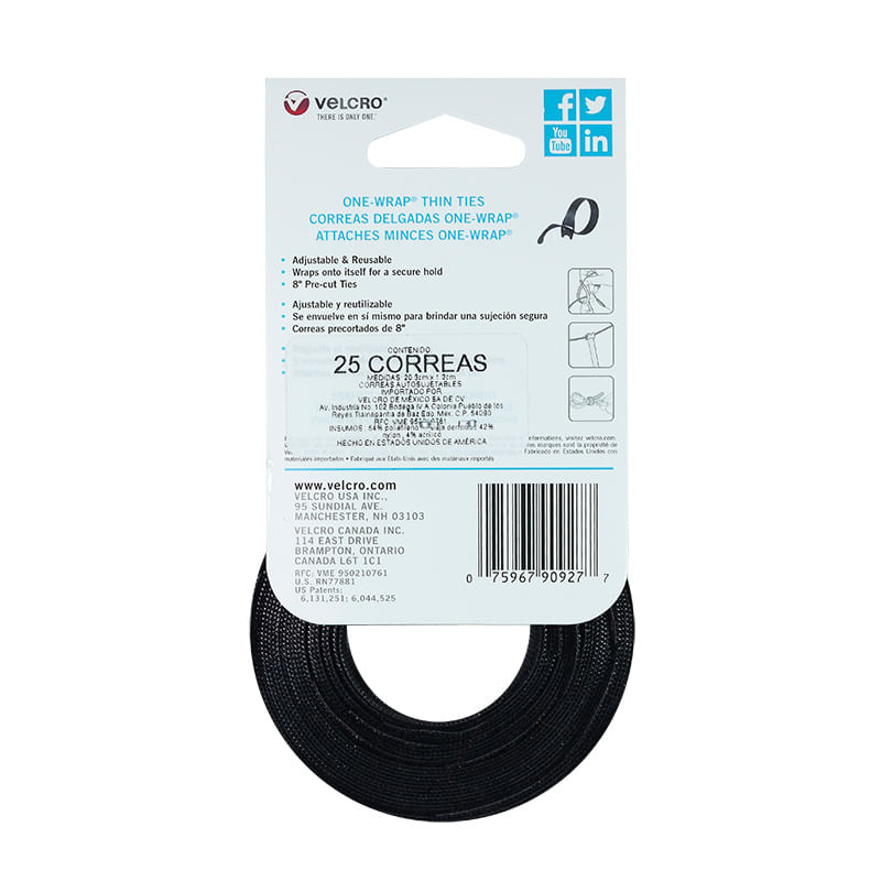 VELCRO CINTA 203X12CM NEGRA C/25PZAS