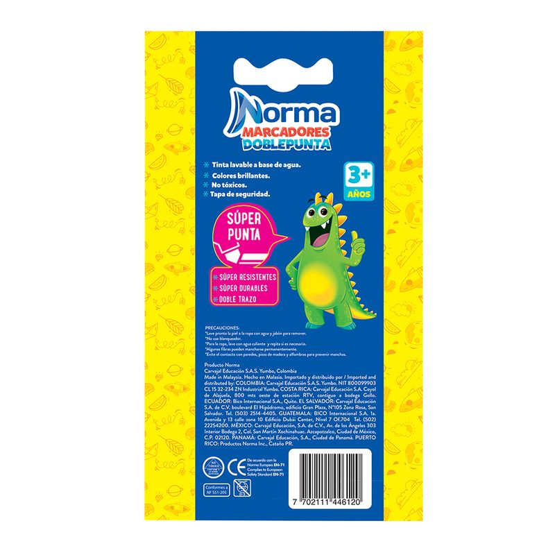 34520 - MARCADOR LAVABLE DOBLE PUNTA C/10 NORMA