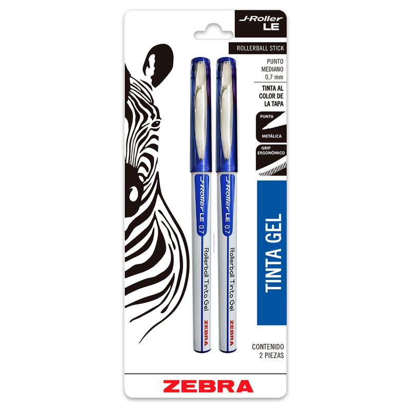 44681 - BOLIGRAFO MEDIANO GEL AZUL BLT C/2 J-ROLLER LE ZEBRA