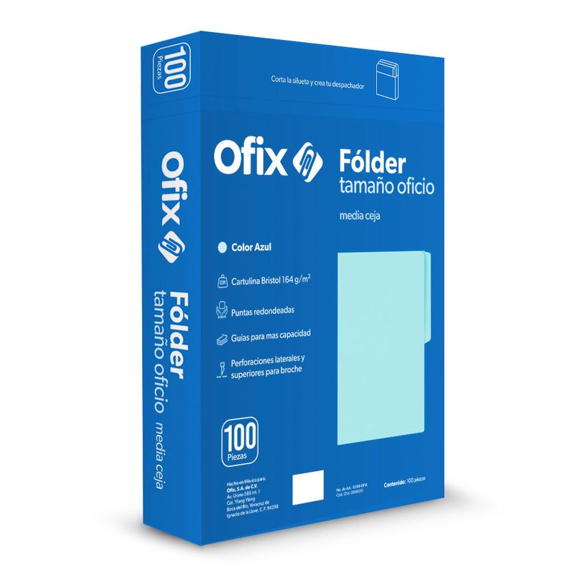 45989 - FOLDER OFICIO AZUL OFIX CON 100PZAS