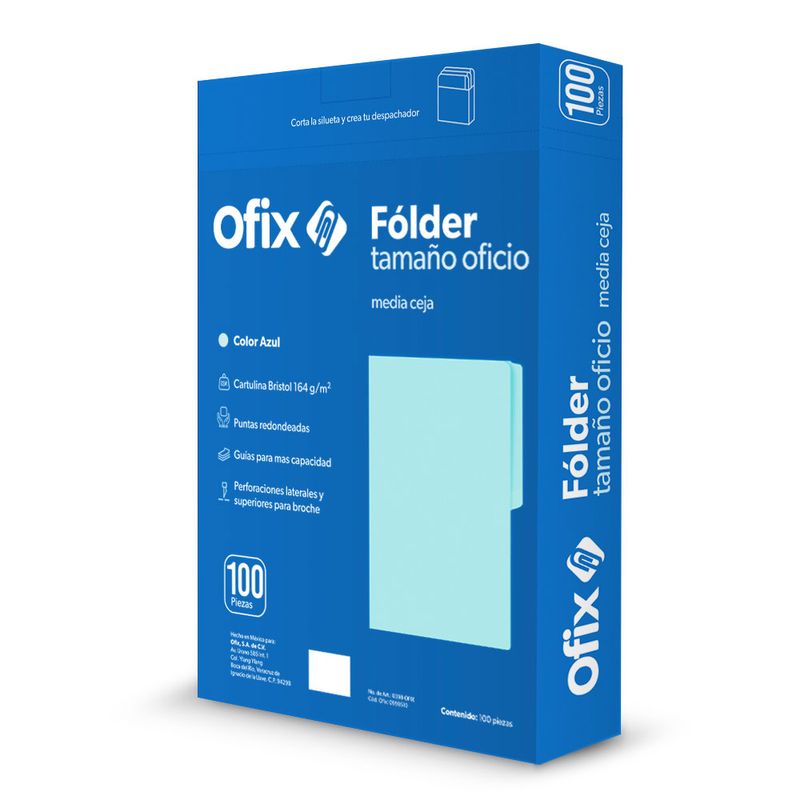 47780 - FOLDER OFICIO AZUL OFIX CON 100PZAS