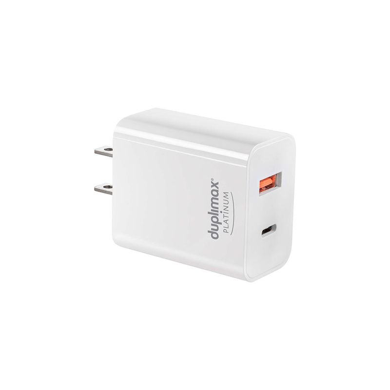 46462 - CARGADOR DE PARED 1 PUERTO USB Y 1 PUERTO USB TIPO C, 20W BLANCO