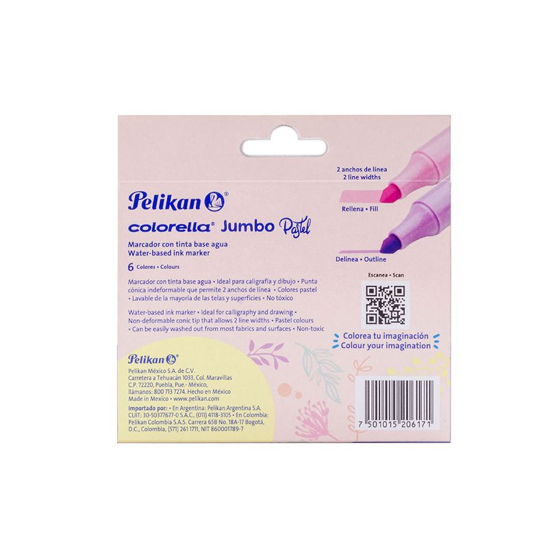 47717 - MARCADOR BASE AGUA JUMBO C/6 COLORELLA PASTEL