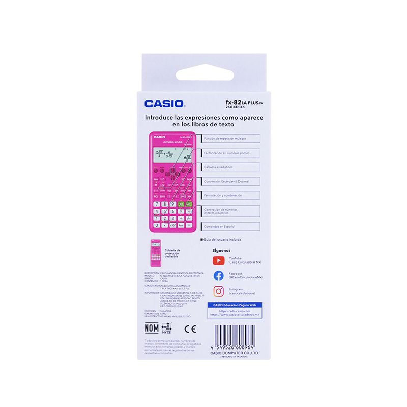 CALCULADORA CIENTIFICA CASIO FX-82LAPLUS2 10+2DIG 252 FUNC ROSA