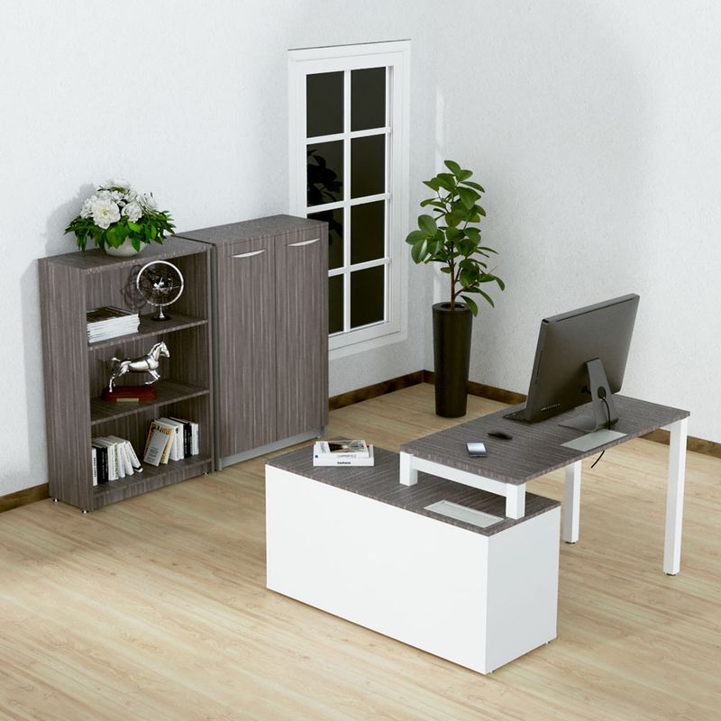 48536 - CONJUNTO EJECUTIVO ESCRITORIO S/CREDENZA  DER  1 50 MT CENIZO BLANCO