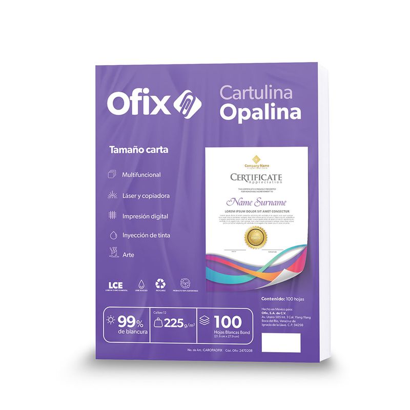 46658 - CARTULINA OPALINA CARTA BLANCA OFIX CON 100HJS