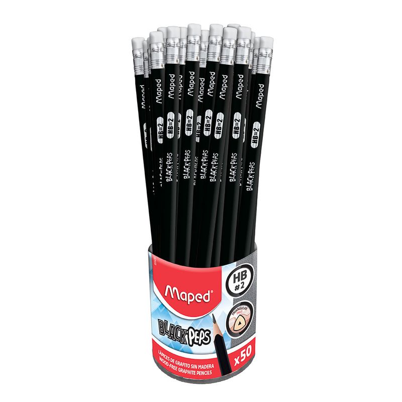 48296 - LAPIZ GRAFITO CON GOMA #2 TRIANGULAR BLACKPROPS EXTRUIDO CON 50 EN BOTE